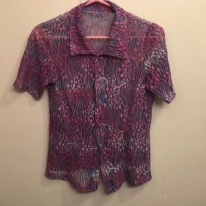 Sheer button short sleeve